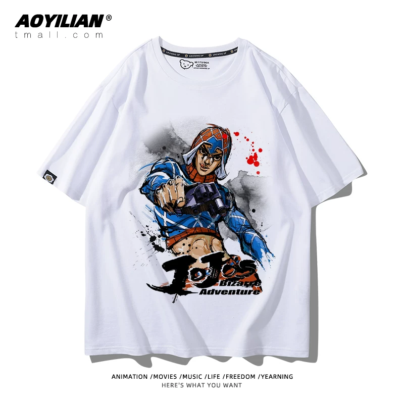 Японское аниме JOJO's Bizarre Adventure футболка короткий рукав для лошадиных гонок лётняя Джонни Джостар хлопковая универсальная