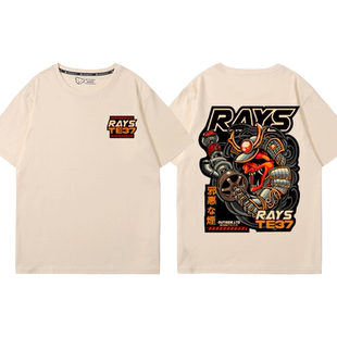 日本RAYS轮圈TE37轮毂改装车jdm短袖t恤衫男女纯棉半袖三公子衣服