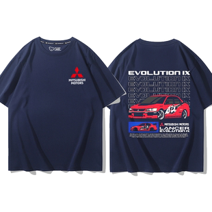三菱赛车EVO89汽车友会JDM改装文化夏季短袖T恤男装宽松休闲半袖