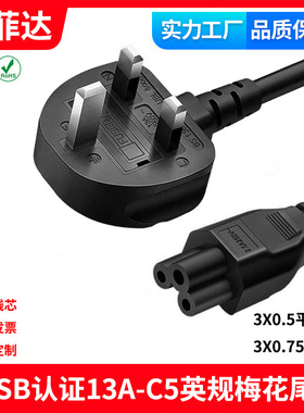 AAAO认证 马来西亚英规英式香港新加坡13A转5梅花尾电源线
