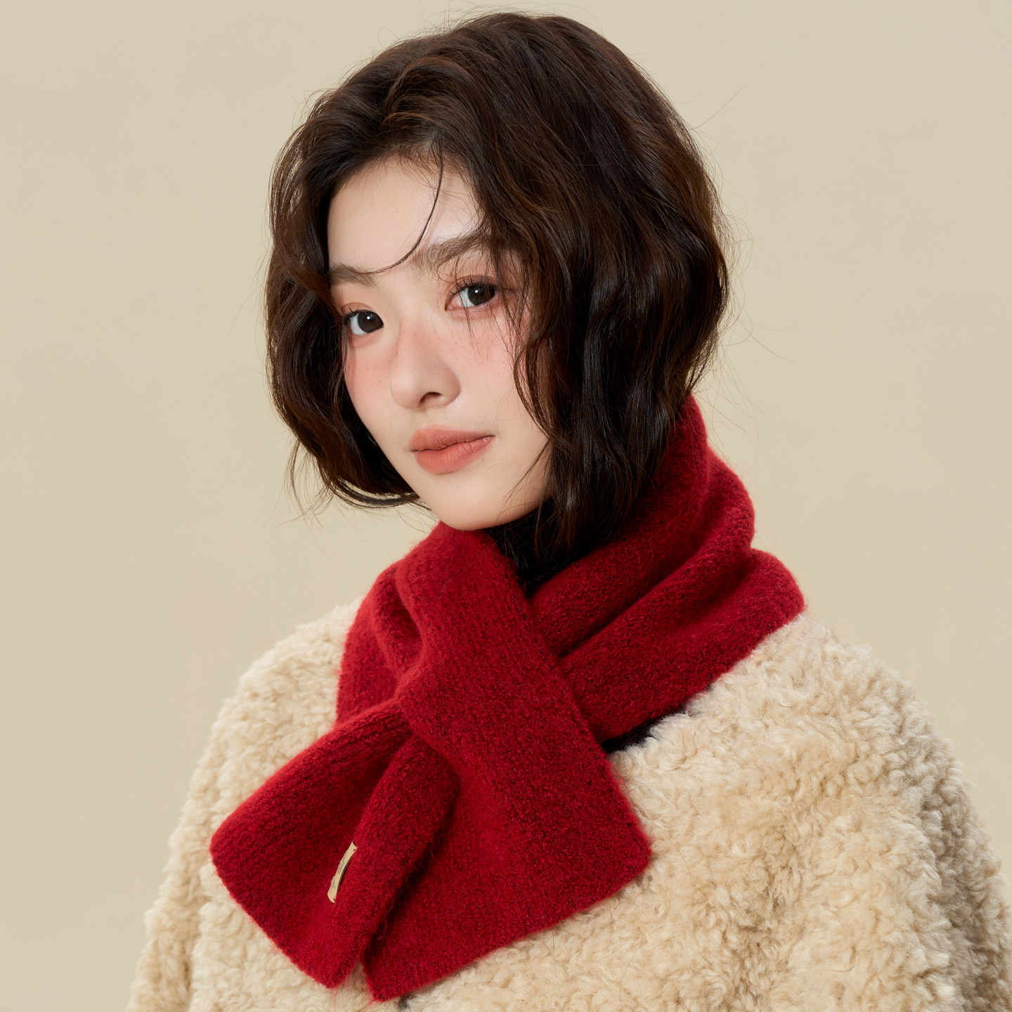 交叉毛线围脖含羊毛保暖红色针织小围巾女秋冬季韩版减龄百搭纯色,服饰配件/皮带/帽子/围巾,围巾/丝巾/披肩,淘宝优惠券,粉丝福利购,淘宝优惠卷