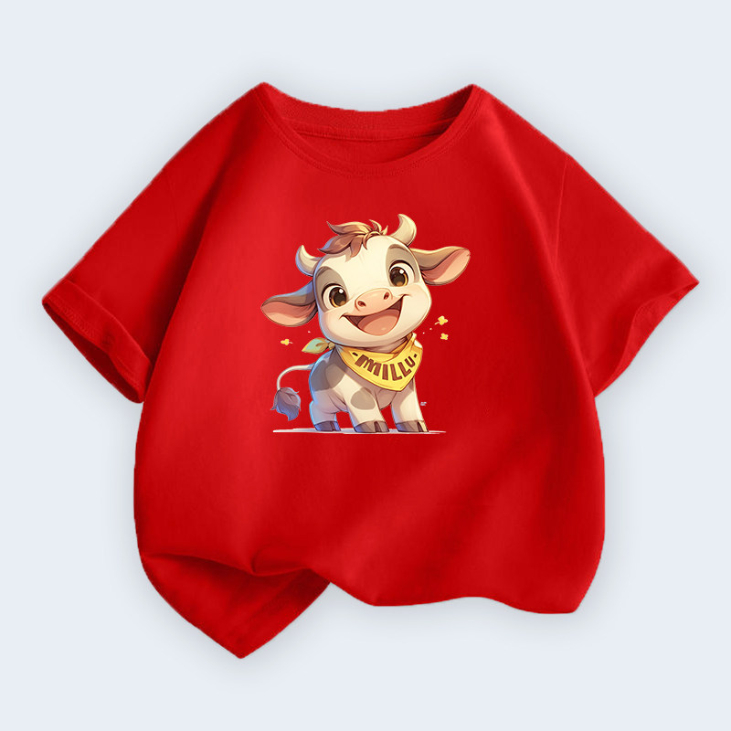 儿童短袖t恤可爱卡通牛图案男童夏装女童纯棉上衣休闲宝宝打底衫t