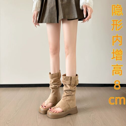 小个子增高凉靴小码露趾堆堆女鞋