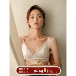 内衣女小胸聚拢无钢圈收副乳美背文胸 蕾丝缎面薄款 馨帮帮Bra 法式