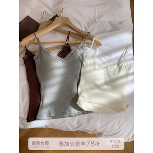 外穿打底衫 馨帮帮Bra 蕾丝花边磨毛保暖吊带背心女内搭带胸垫修身