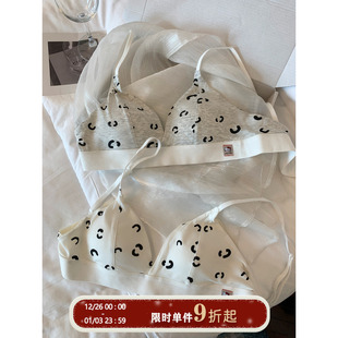 透气小胸聚拢防下垂文胸 薄款 馨帮帮Bra 纯欲豹纹三角杯内衣女夏季