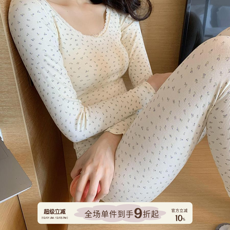 馨帮帮Bra碎花蕾丝圆领保暖内衣