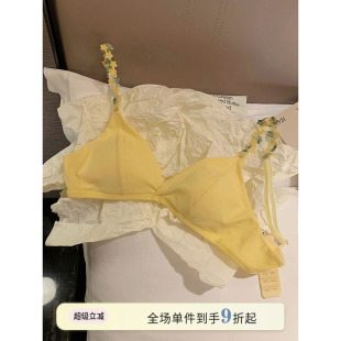 馨帮帮Bra 文胸 甜美花朵肩带三角杯内衣女夏季 小胸不空杯舒适薄款