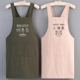 新款 工作服定制logo印字网红防污耐脏围腰 棉皱布围裙透气做饭薄款