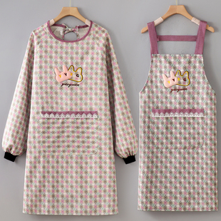 罩衣女新款可外穿洋气年轻款工作服厨房家用围裙做饭长袖反穿围腰