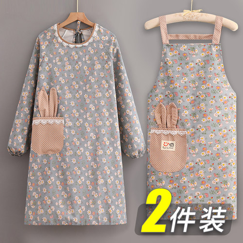 帆布长袖围裙厨房做饭反穿女罩衣