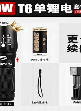神鱼手电筒1012 T6 L2 P50灯芯1007白激光强光可充电远射led户外