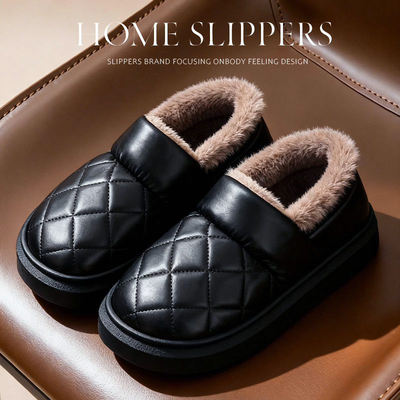 皮面棉鞋保暖防滑加绒加厚