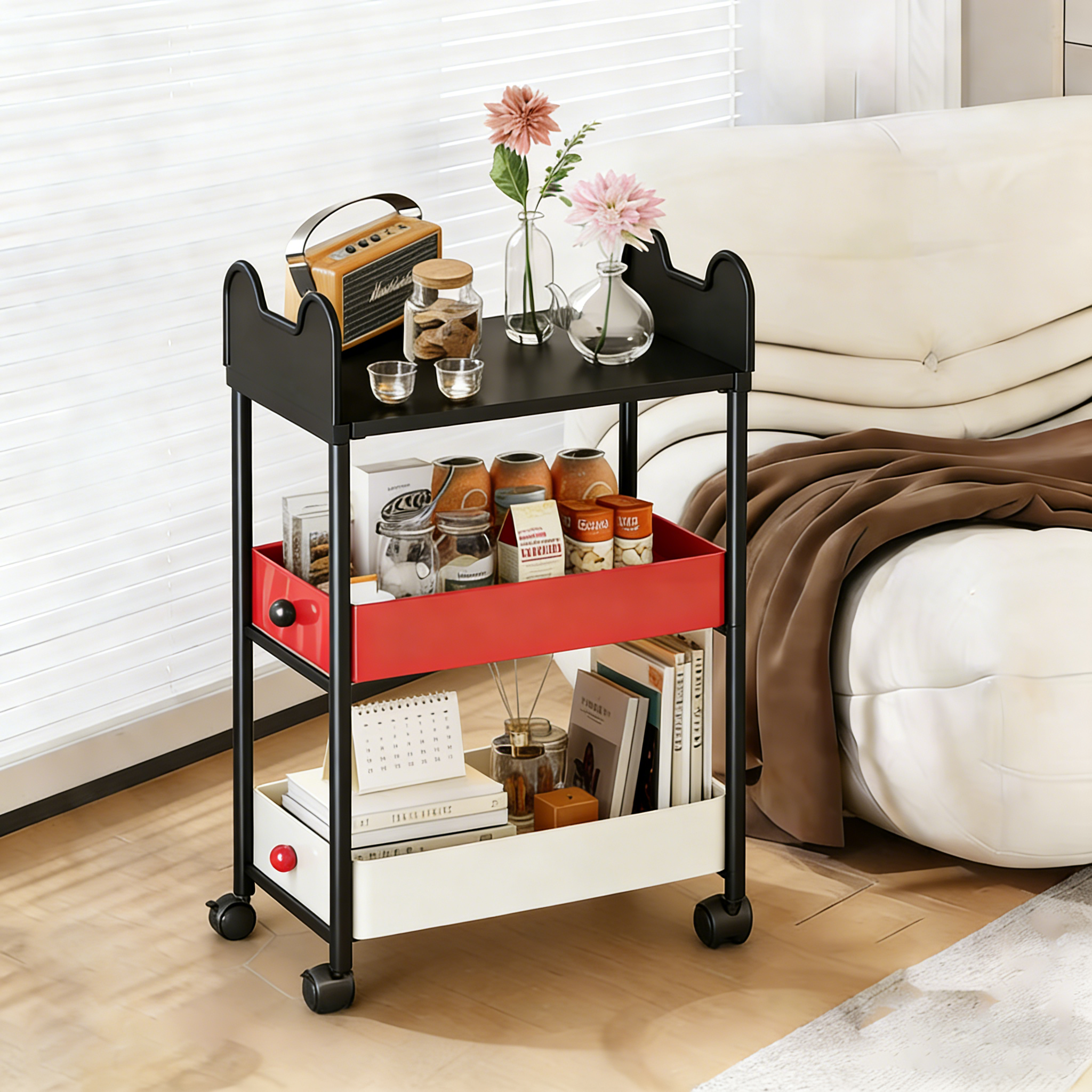中古风客厅沙发茶几房间架子零食摆放收纳架书架小推车置物架,收纳整理,零食收纳筐,淘宝优惠券,粉丝福利购,淘宝优惠卷