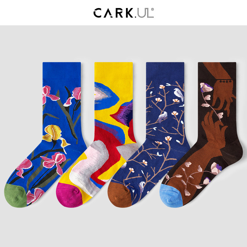 咖克袜子女士中筒袜新款植物花卉系列休闲潮流棉袜