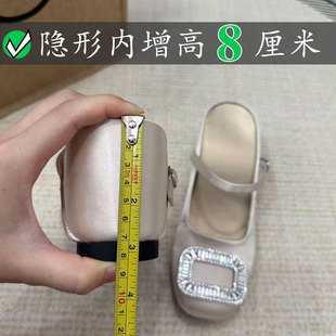 Right Video内增高rv水钻方扣包头半拖鞋女小个子天菜懒人8CM凉鞋