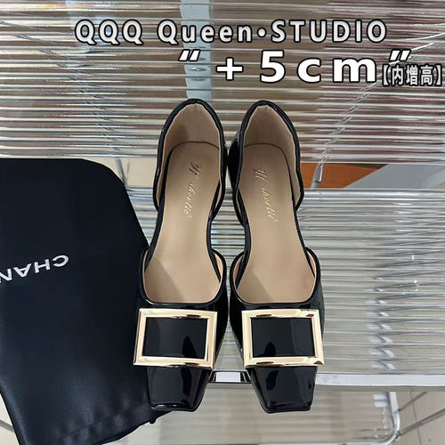 Right Video金属方扣方头中空鞋chips rv百搭时装5cm内增高凉鞋女