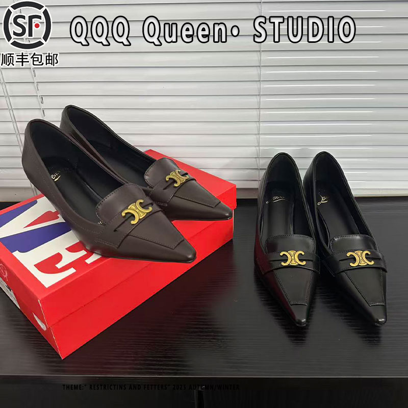 2025秋冬棕色凯旋门高跟鞋女真皮细跟尖头通勤风职业英伦风单鞋女