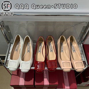 rv圆头裸色玛丽珍鞋女真皮2025秋季一脚蹬通勤方扣粗跟工作鞋单鞋