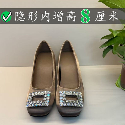 8CM水钻方扣rv单鞋女浅口百搭