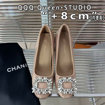 Right Video玛丽珍鞋女内增高8cm水钻方扣小个子轻奢通勤法式单鞋