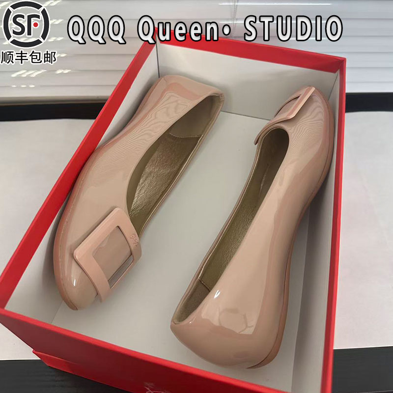 rv圆头裸色方扣平底鞋女真皮2025秋冬配裙子晚晚风浅口玛丽珍单鞋