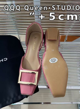 Right Video金属方扣方头中空 chips rv百搭时装5cm内增高凉鞋女