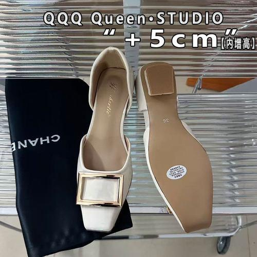 Right Video小个子内增高米白色5cm百搭中空凉鞋低跟chips rv女鞋