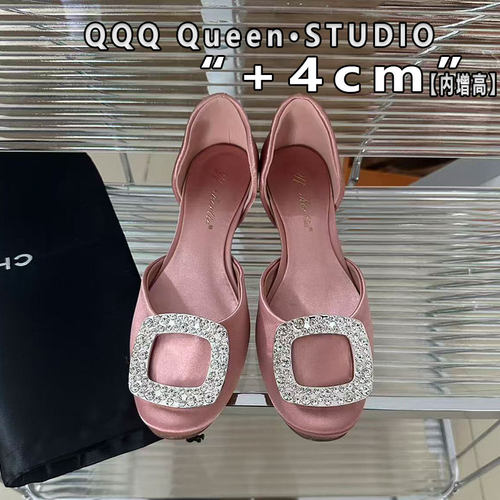 Right Video水钻中空真丝绸缎凉鞋女夏季chips rv内增高4cm平底鞋