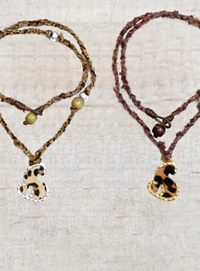 豹纹毛线项链明星同款小众复古百搭叠戴长吊坠刺绣编织项链毛衣链