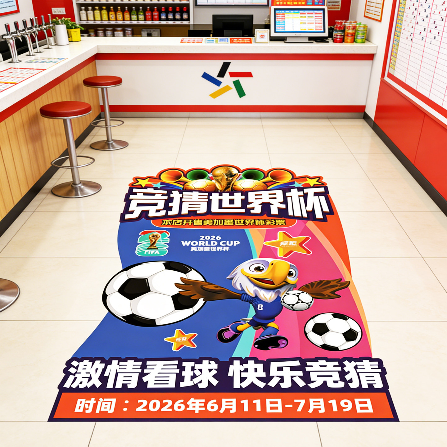 2026世界杯主题装饰地贴体彩竞彩彩票店宣传布置传物料本店开售