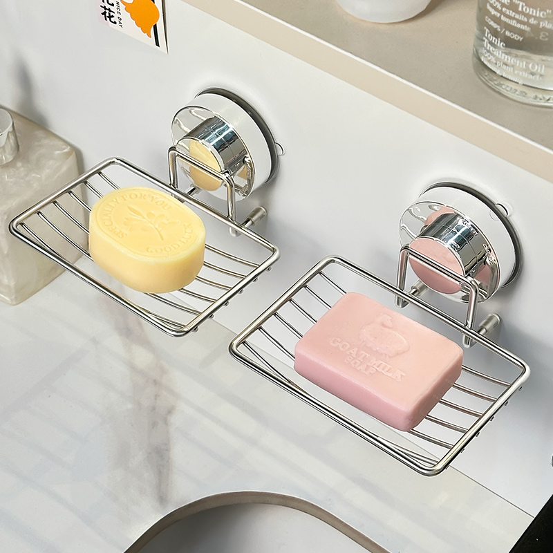 不锈钢吸盘肥皂架壁挂免打孔沥水