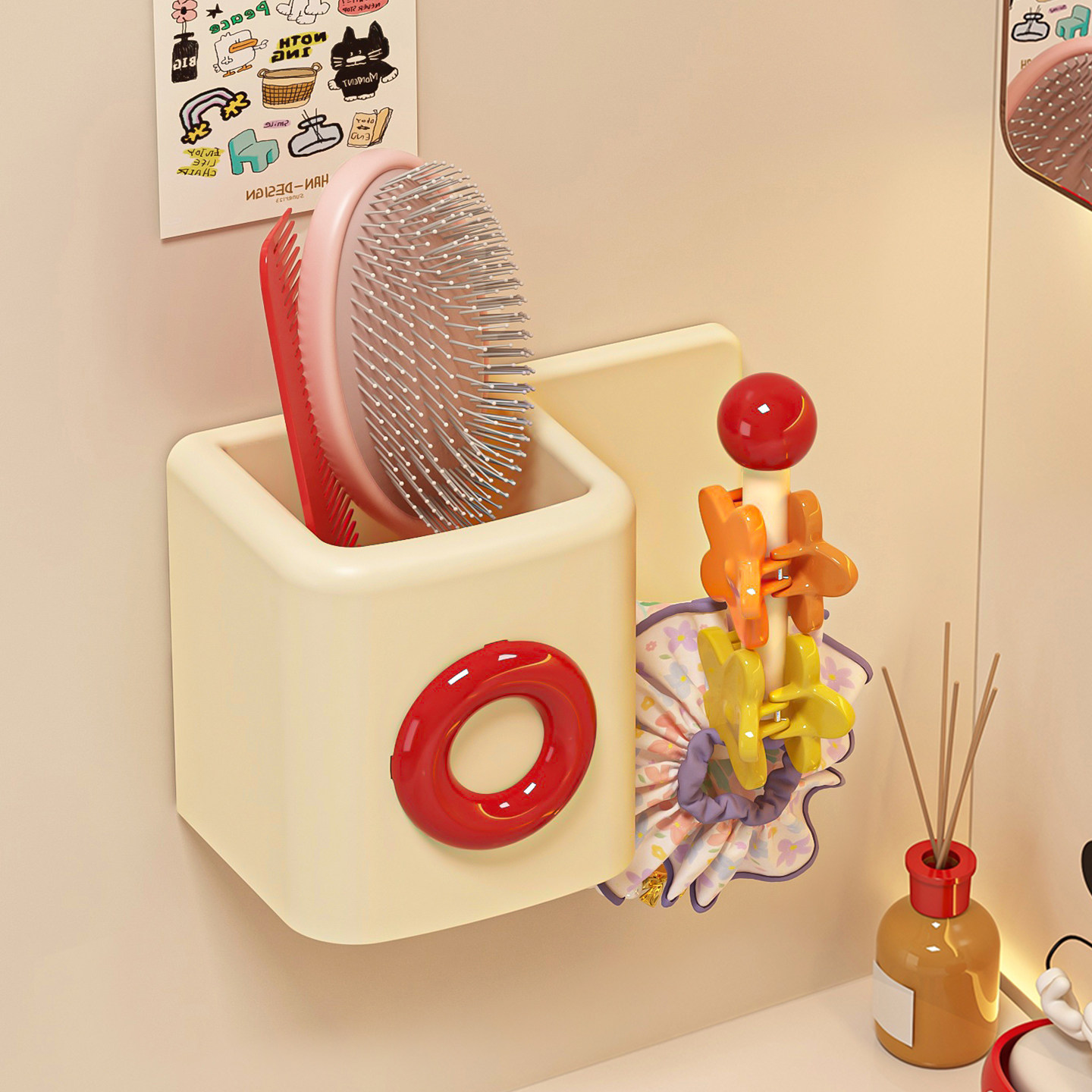 发饰收纳盒壁挂式发圈发箍挂架卫生间放牙膏牙刷免打孔梳子置物架
