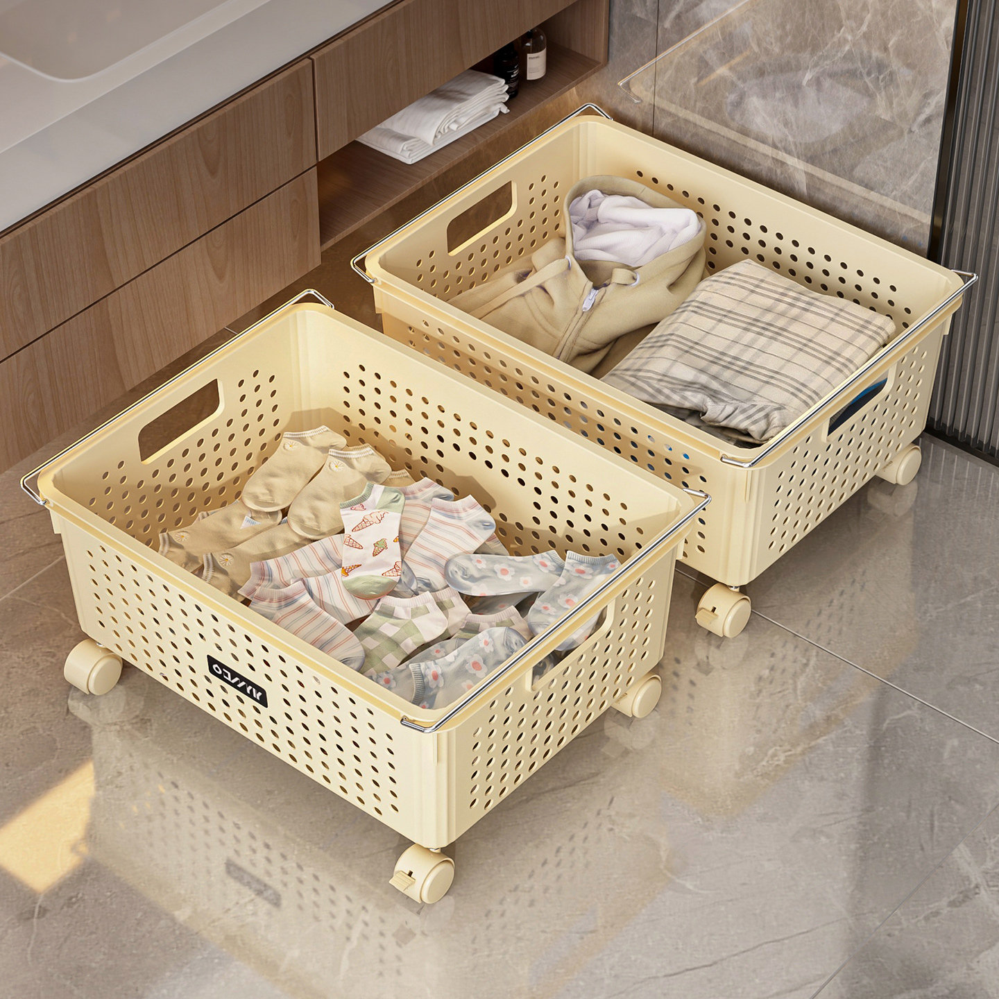 柜下脏衣篓家用带轮推车卫生间放杂物篮子脏衣服收纳筐浴室洗衣篮,收纳整理,脏衣篮,淘宝优惠券,粉丝福利购,淘宝优惠卷