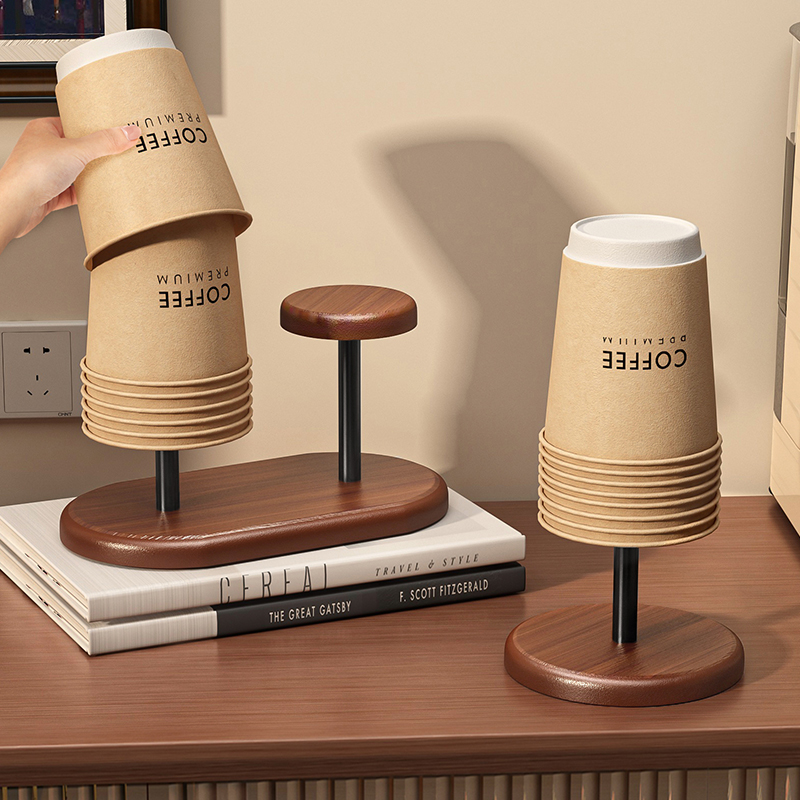 一次性杯子取杯器胡桃木纹纸杯架