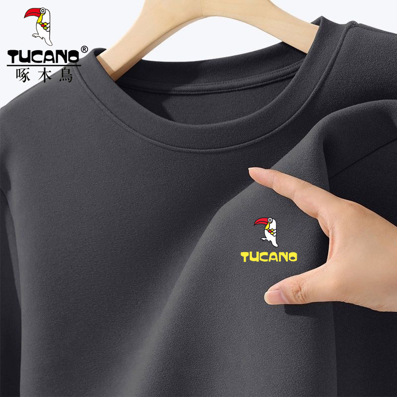 啄木鸟秋冬季德绒长袖t恤男士双面绒蓄热圆领内搭保暖自发热上衣