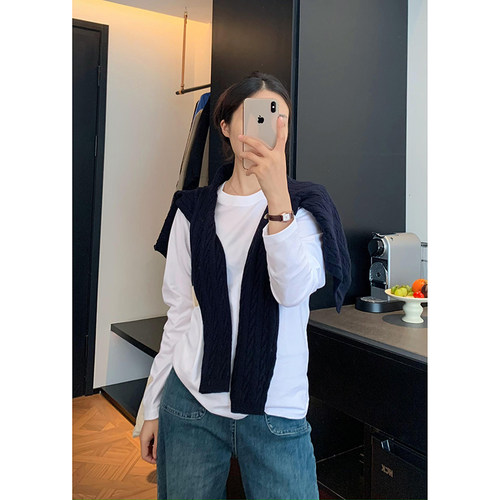 纯棉基础秋冬叠穿长袖T恤打底衫女长袖春秋冬基础款百搭内搭上衣