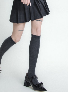 SS2L纯色基础款200针黑白灰百搭显瘦棉长筒袜及膝小腿袜中筒袜女