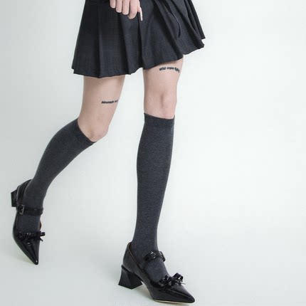 SS2L纯色基础款200针黑白灰百搭显瘦棉长筒袜及膝小腿袜中筒袜女