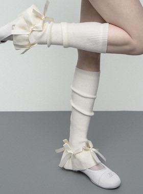 SS2L秋冬芭蕾少女风花苞可爱蝴蝶结喇叭口显瘦针织袜套女堆堆袜