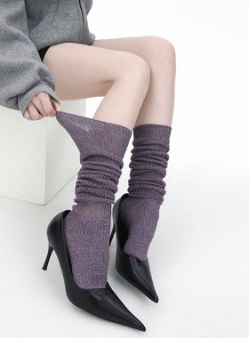 SS2L秋冬竖纹双针羊毛混色微透miu系高级感过膝保暖长筒袜堆堆袜