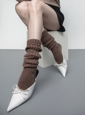 SS2L秋冬新款纯色粗针粗线加厚保暖显瘦踩脚长筒袜套袜子堆堆袜女