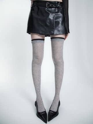 SS2L春夏薄纱菱形格纹半透明甜酷辣妹风长筒过膝大腿袜子堆堆袜女