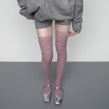 SS2L秋冬复古麻花纹理提花加厚保暖棉质过膝长筒袜子大腿袜堆堆袜