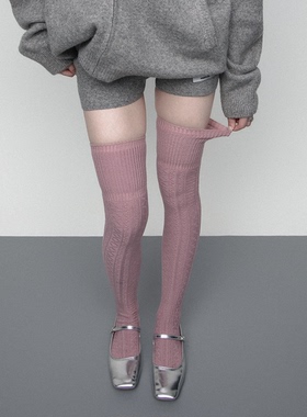 SS2L秋冬复古麻花纹理提花加厚保暖棉质过膝长筒袜子大腿袜堆堆袜