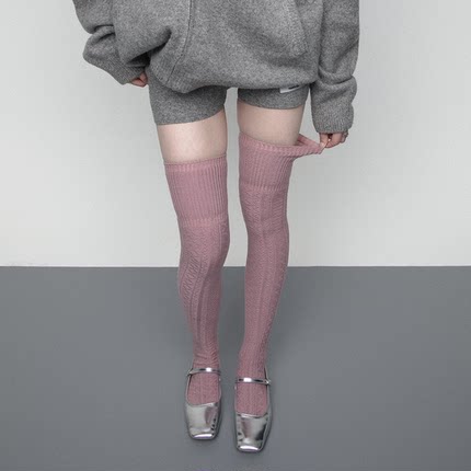 SS2L秋冬复古麻花纹理提花加厚保暖棉质过膝长筒袜子大腿袜堆堆袜