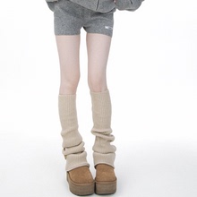 SS2L秋冬极简标签纯色双针微喇加厚保暖小腿堆堆袜过膝袜套腿套女