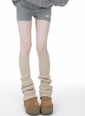 SS2L秋冬极简标签纯色双针微喇加厚保暖小腿堆堆袜过膝袜套腿套女
