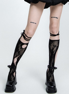 SS2L小众暗黑哥特风辣妹镂空网眼绑带渔网小腿袜长筒袜子女ins潮