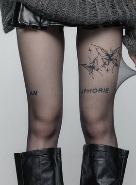 SS2L春夏时尚英文字母蝴蝶印花纹身性感辣妹丝袜打底袜连裤袜女